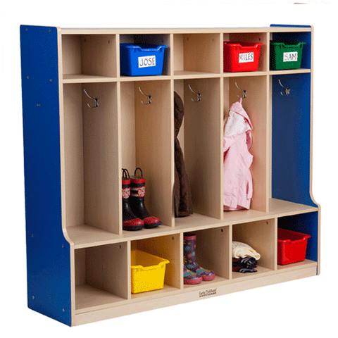 Colorful Essentials 5 Section Classroom Locker with Bench